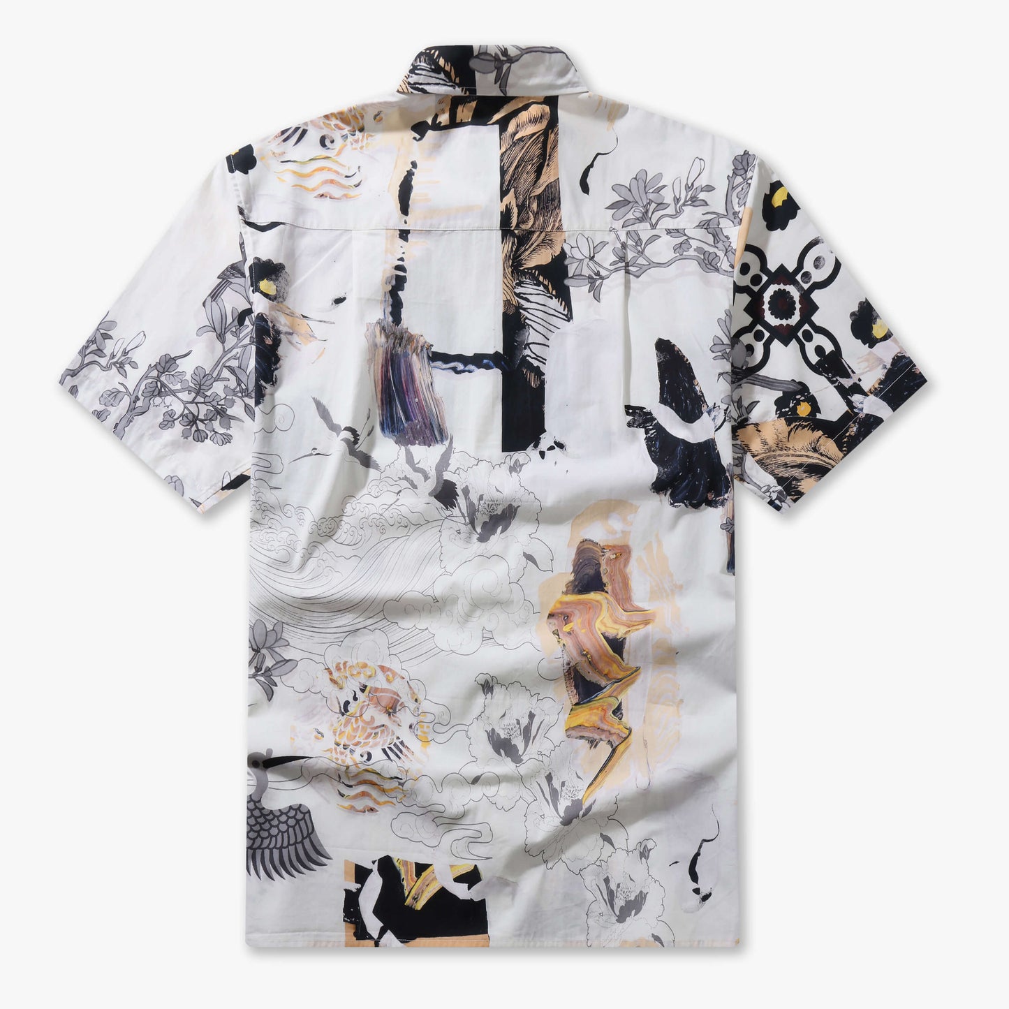 Ukiyo-e Crane Collage Casual Shirt