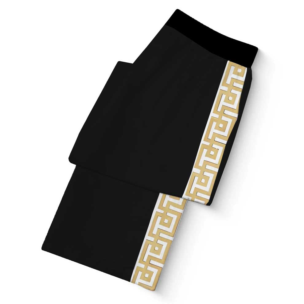 Golden Baroque Pattern Casual Trousers With Elastic Waistband