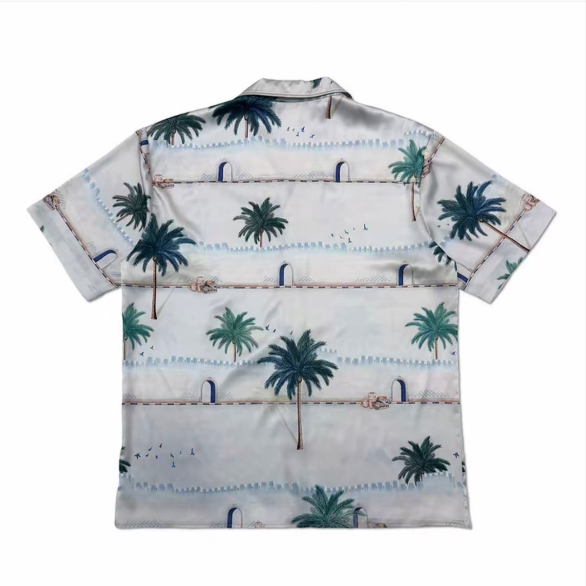Coastal Palm Print Camp Collar Short‑Sleeve Shirt