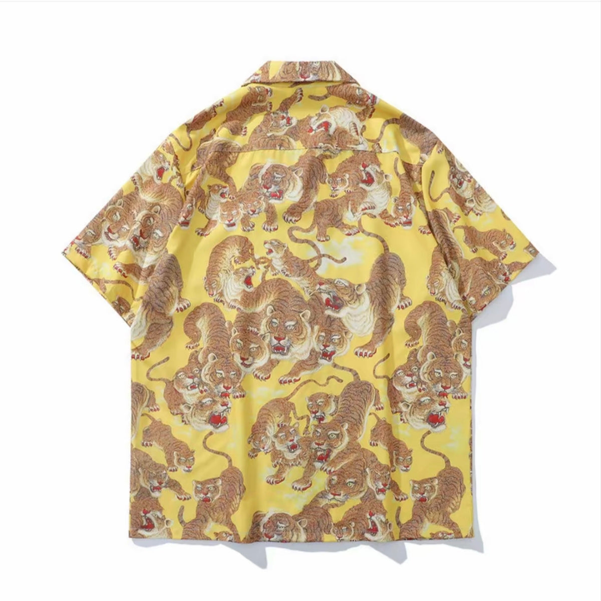 Vintage Tiger Print Men’s Camp Collar Short‑Sleeve Shirt