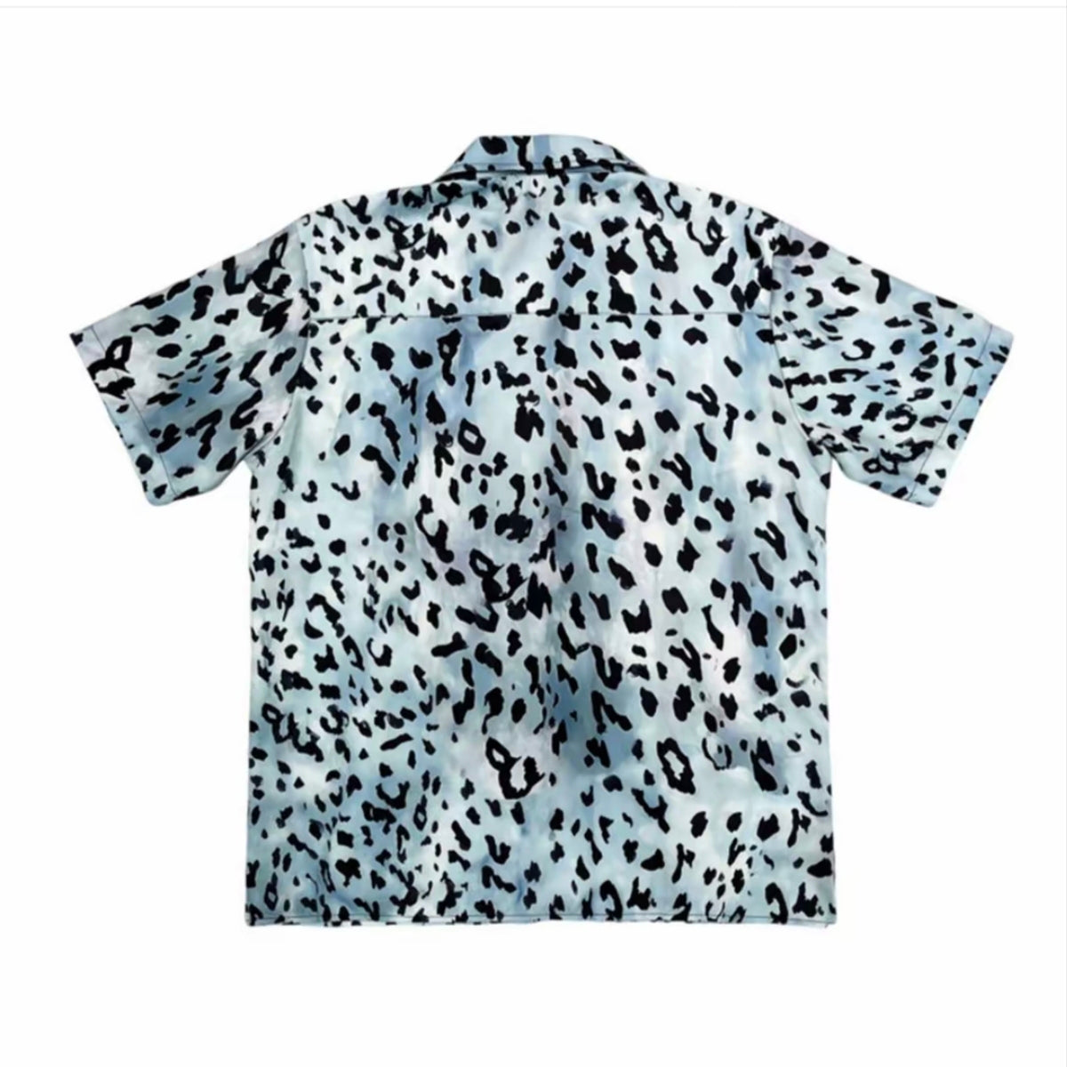 Silver Panther Print Cuban Collar Men’s Short‑Sleeve Shirt