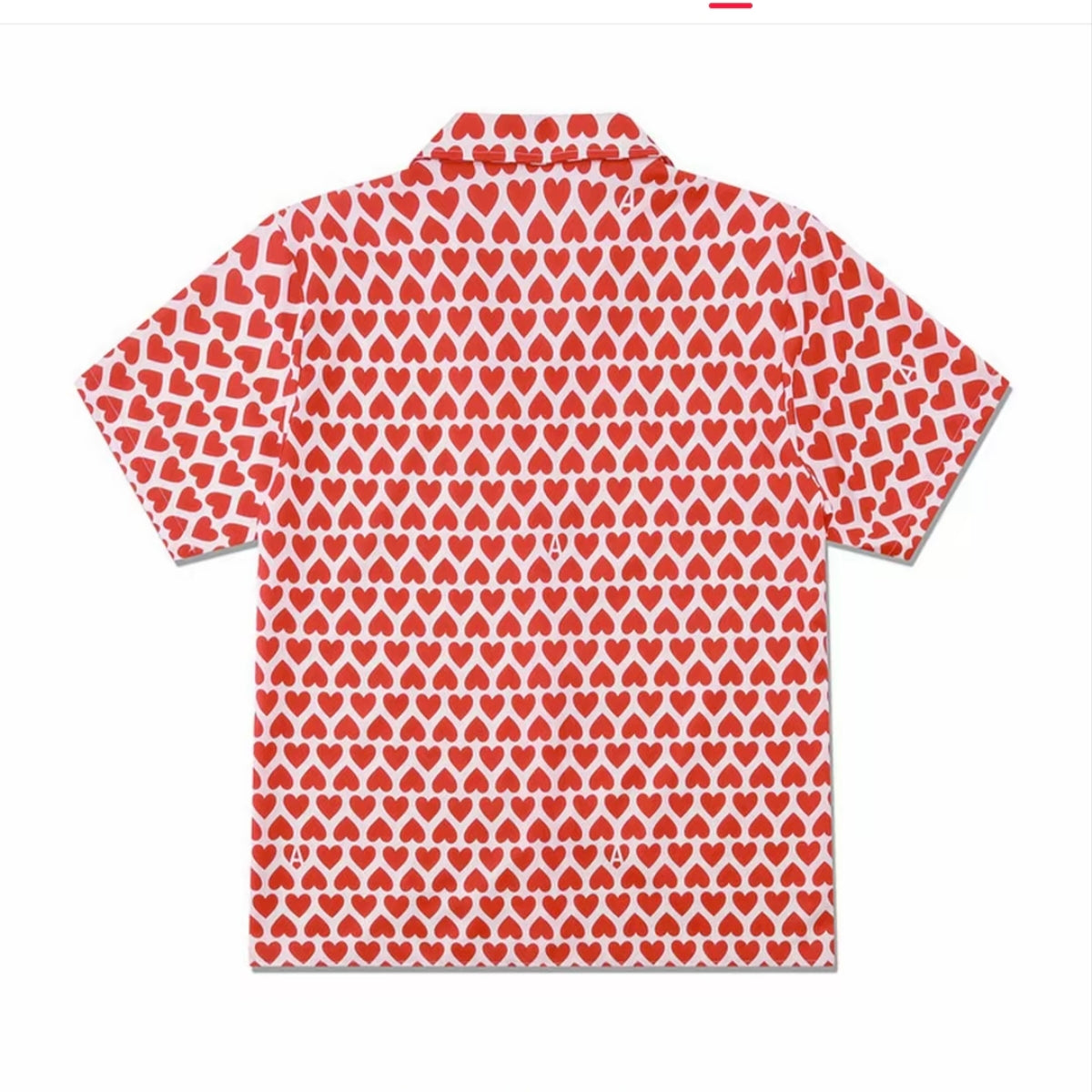 Red‑White Heart Print Cuban Collar Men’s Short‑Sleeve Shirt