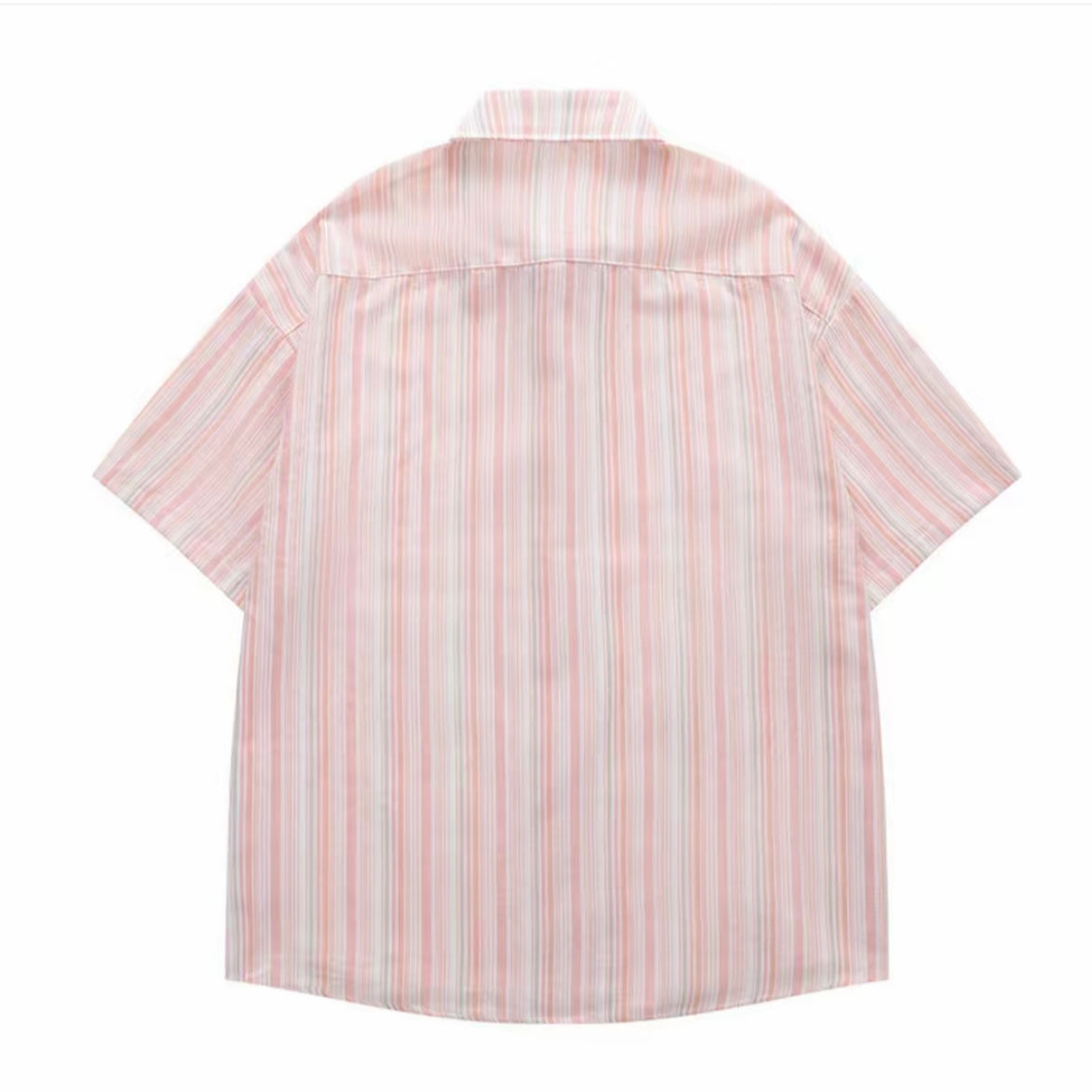 Pink‑White Stripe Hollow‑Out Embroidery Men’s Short‑Sleeve Shirt