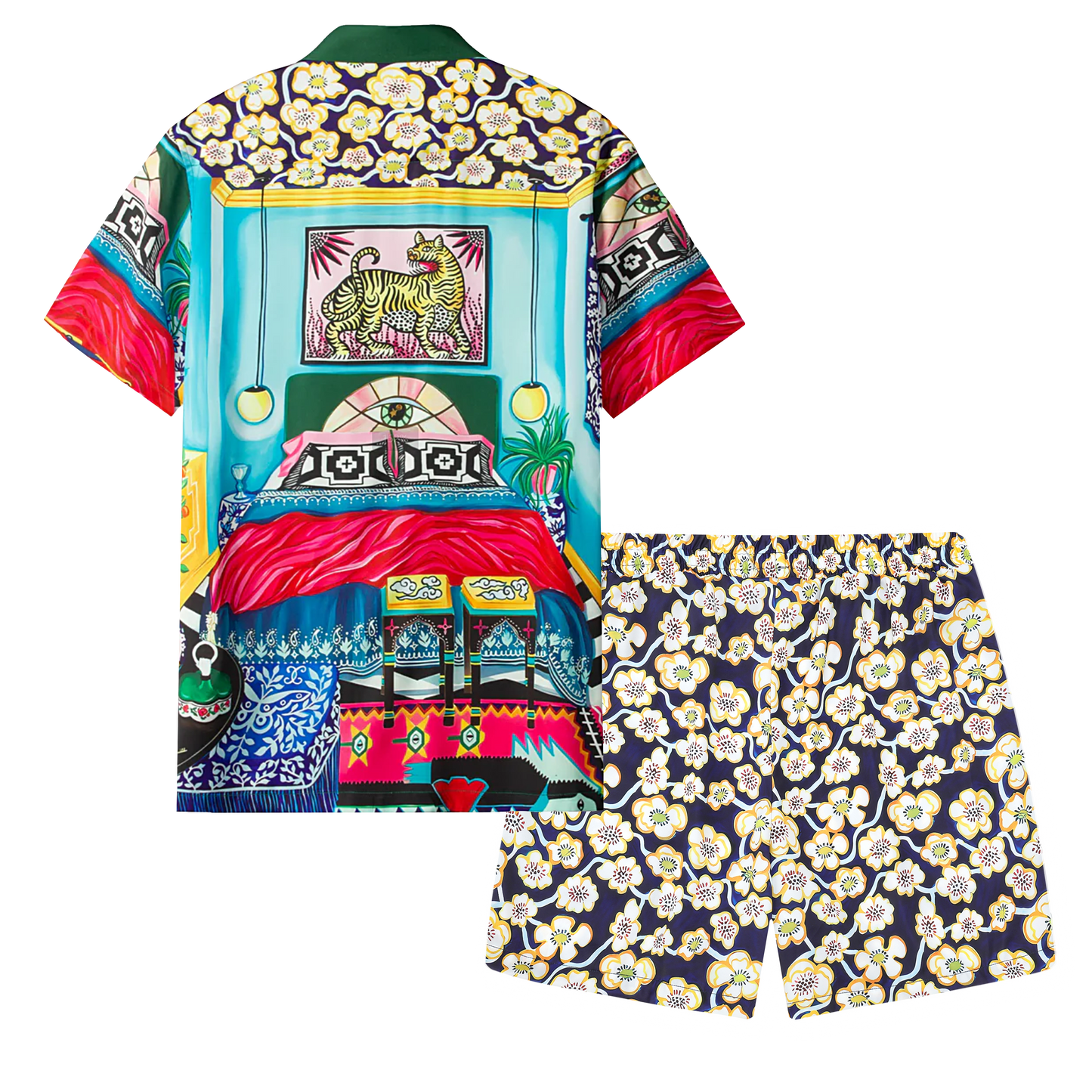 Vintage Bedroom Print Short Sleeve Camp Collar Shirt