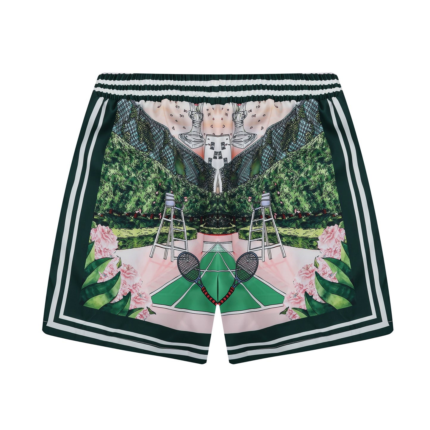 Tennis Court Cat Pattern Silk Fiber Waistband Shorts
