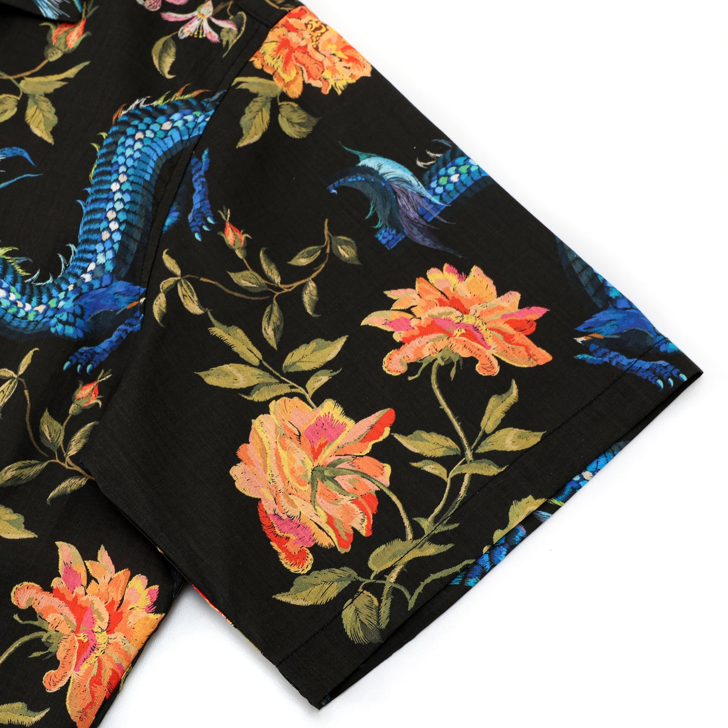 Ukiyo-e Floral Dragon Printed Camp Collar Short Sleeve Shirt