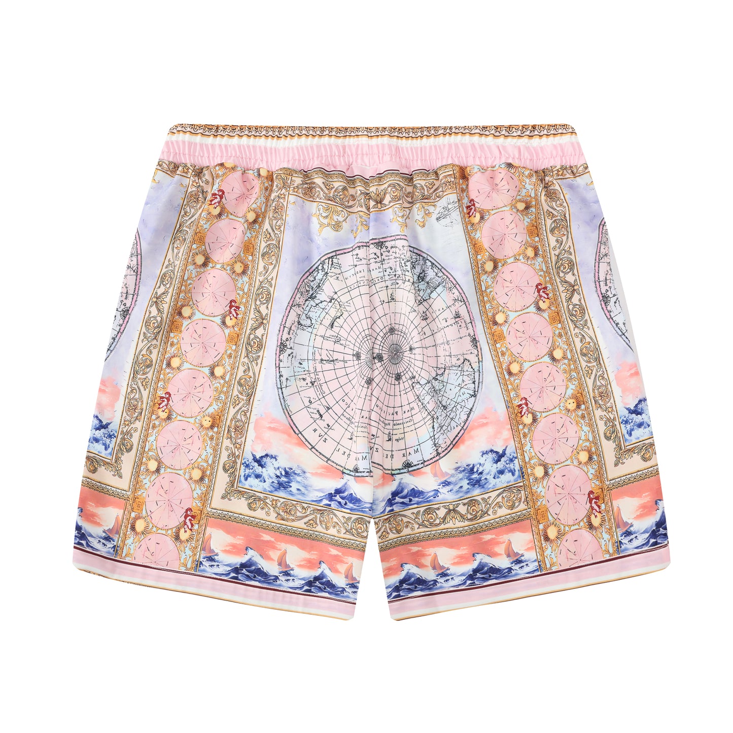 Baroque Globe Pattern Printed Waistband Shorts