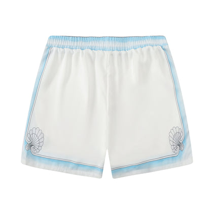 Blue Shell Pattern Silk Fiber Waistband Shorts