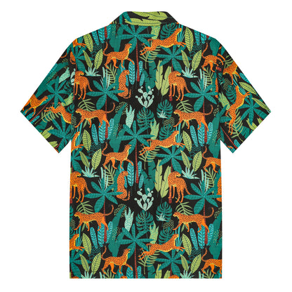 Vacation Wear Tropical Tiger Pattern Camp Collar Short Sleeve Shirt