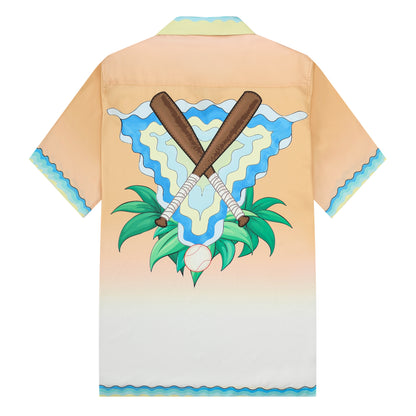 Pingpong Wave Pattern Camp Collar Casual Shirt