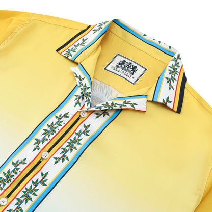 Tropical Vibe Tiki Pattern Short Sleeve Camp Collar Shirt in Yellow