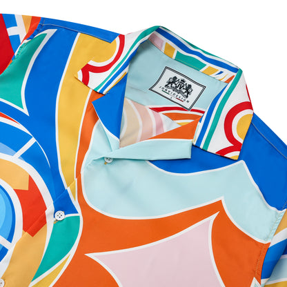 Multicolor Printed Silk Fiber Short Sleeve Camp Collar Shirt
