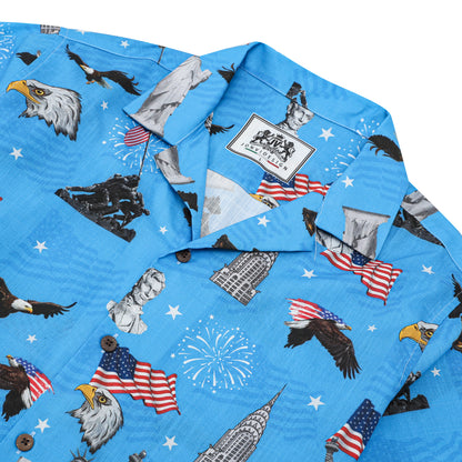 American Eagle Statue of Liberty Pattern Camp Collar Short Sleeve Shirt
