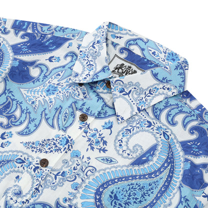 Blue Paisley Pattern Short Sleeve Sports Shirt Festival Wear