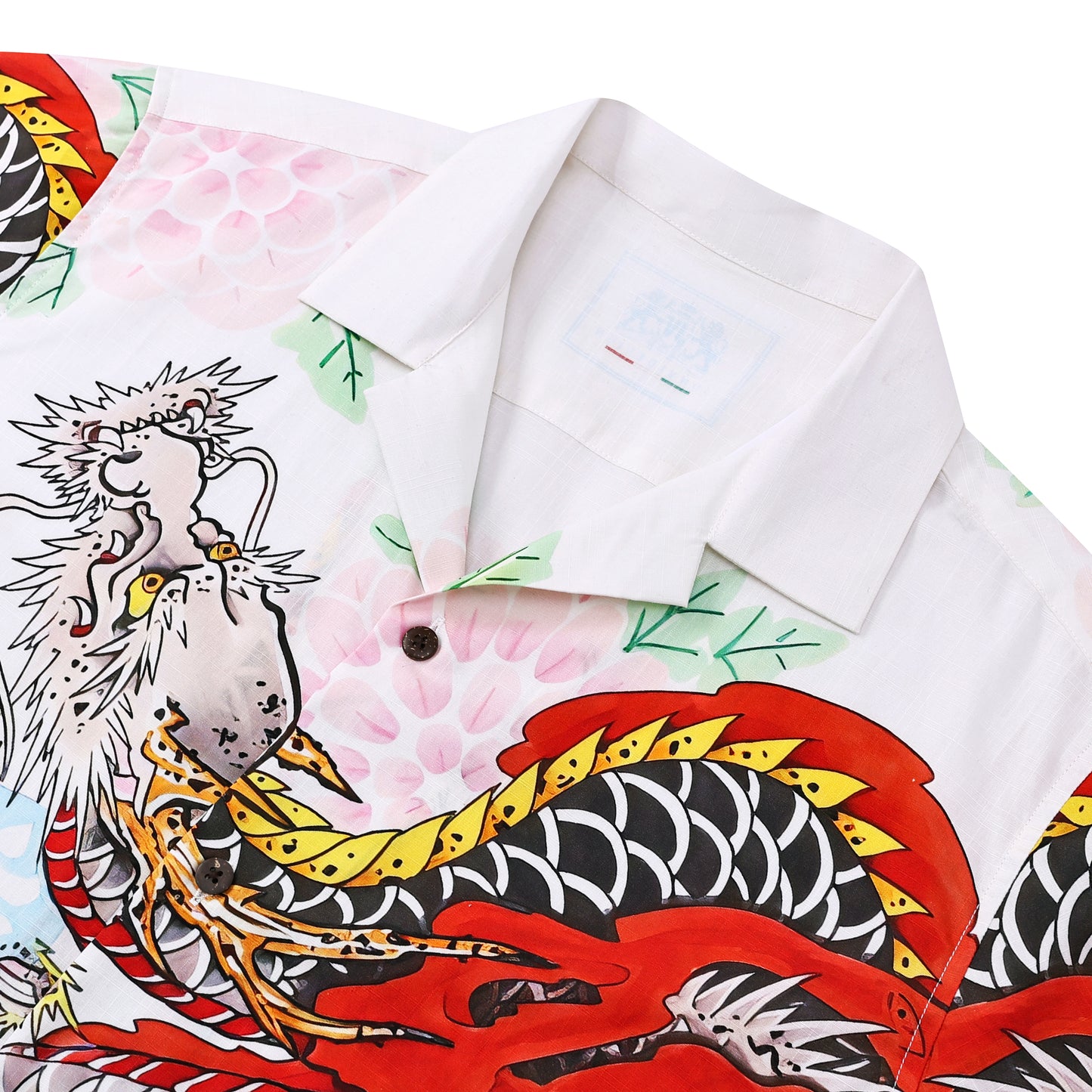 Japanese Red Tiger Printed Camp Collar Short Sleeve Shirt