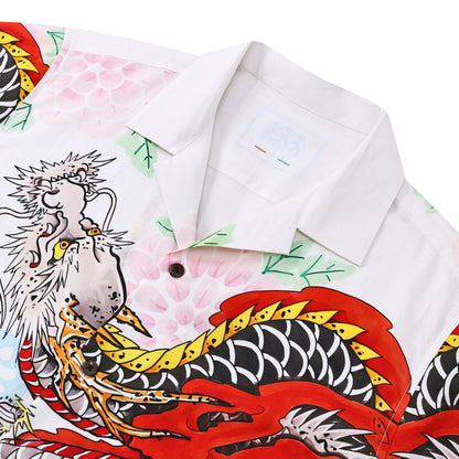 Japanese Red Tiger Printed Camp Collar Short Sleeve Shirt