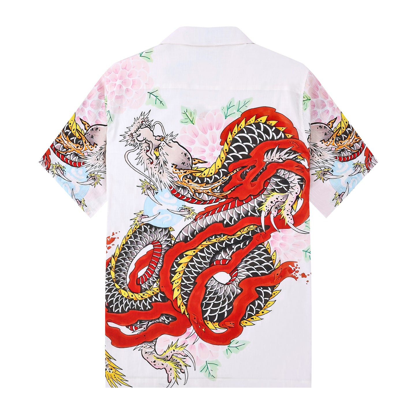 Japanese Red Tiger Printed Camp Collar Short Sleeve Shirt