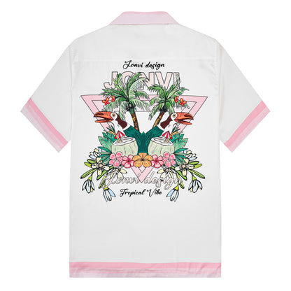 Vacation Wear Palm Tree Pattern Camp Collar Casual Shirt for Men