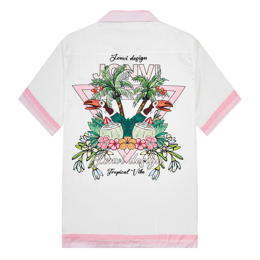 Vacation Wear Palm Tree Pattern Camp Collar Casual Shirt for Men