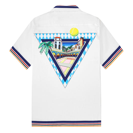 Western Architecture Camp Collar Casual Tennis Shirt