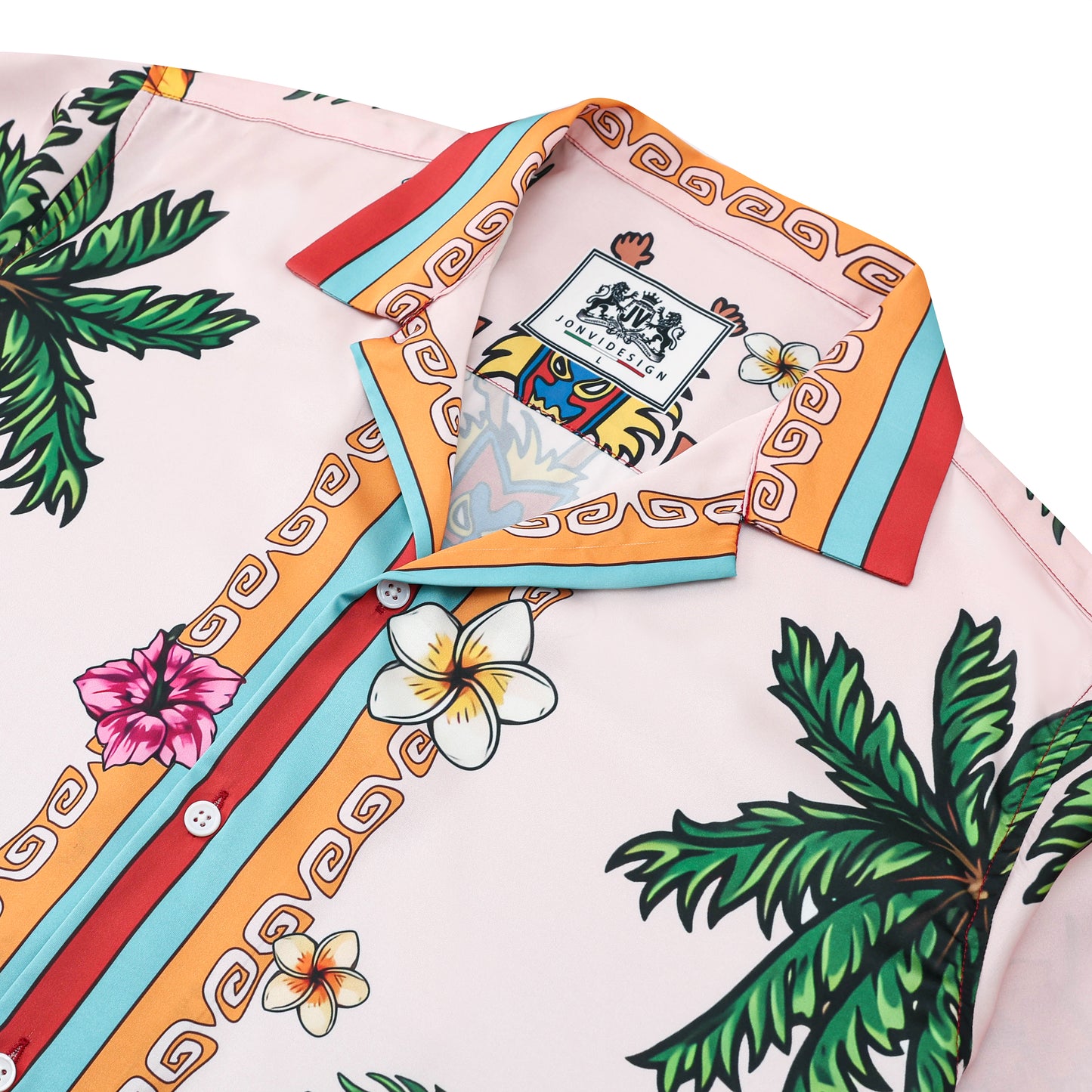 Tropical Vibe Tiki Themed Pattern Short Sleeve Camp Collar Shirt
