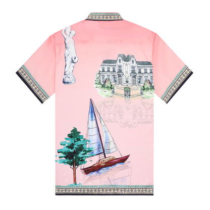 Pink Goddess Statue Pattern Button Up Casual Shirt