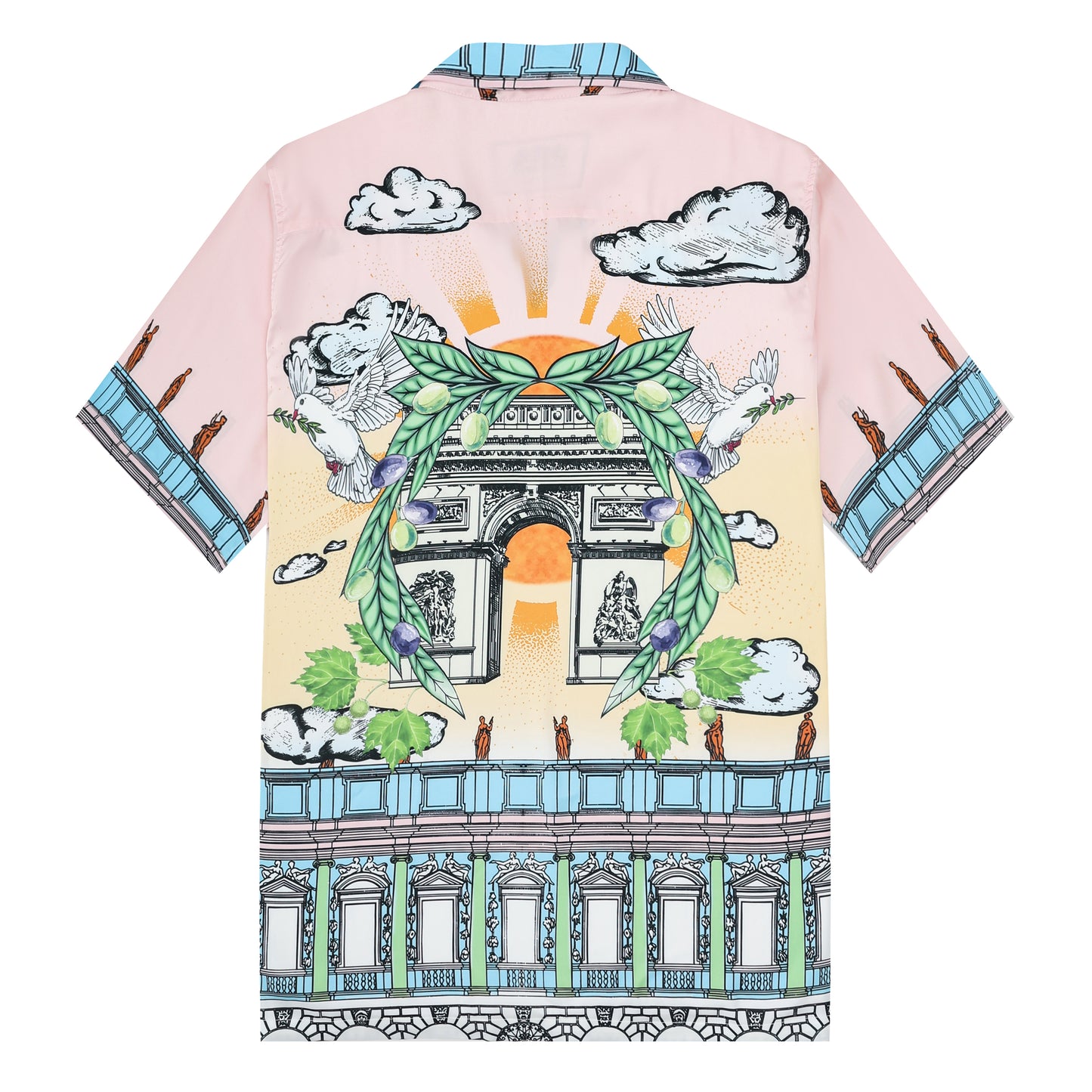 Arc De Triomphe Peace Dove Camp Collar Short Sleeve Shirt