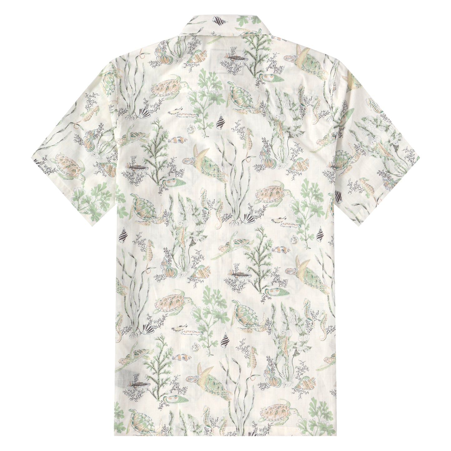 Turtle Marine Plant Button Short Sleeve Shirt