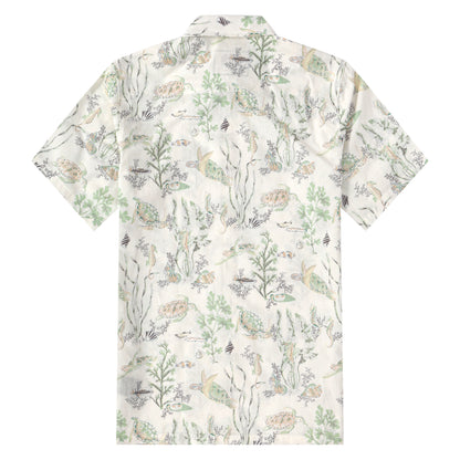 Turtle Marine Plant Button Short Sleeve Shirt