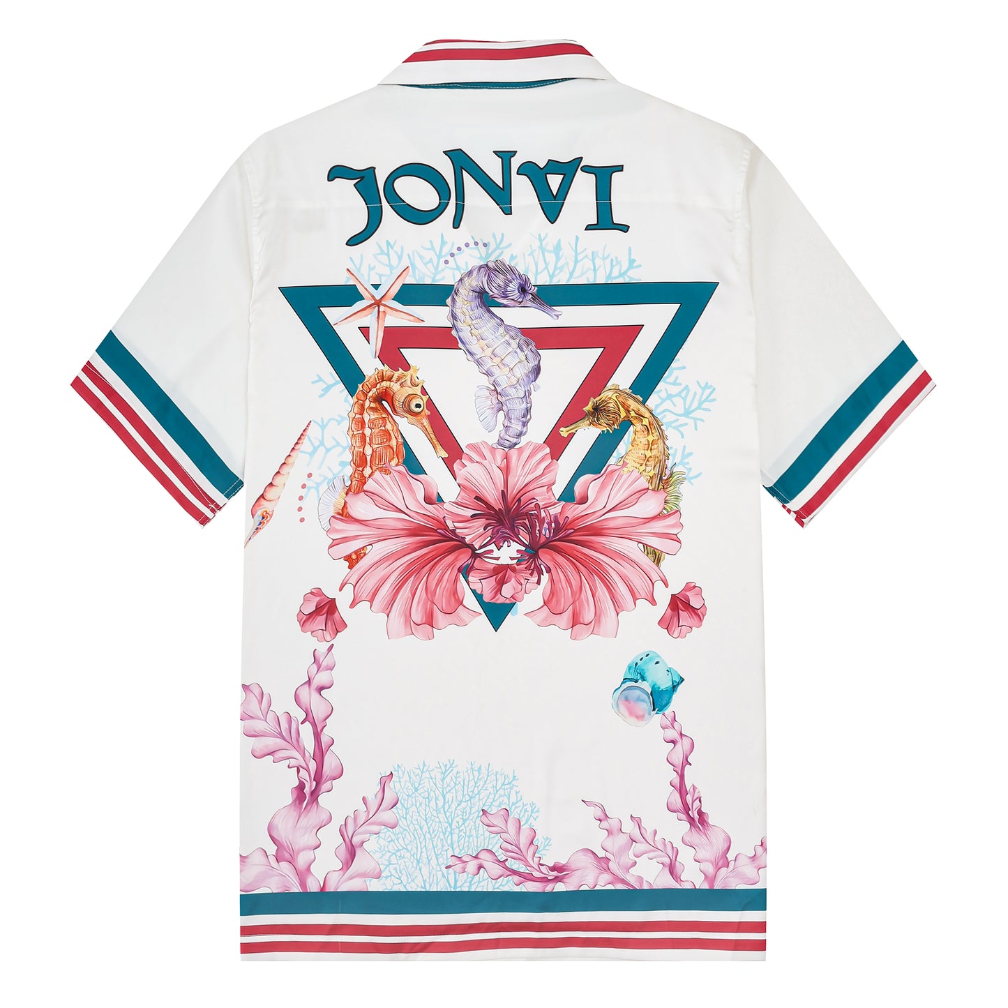 Coral Reef Seahorse Pattern Camp Collar Casual Shirt for Men