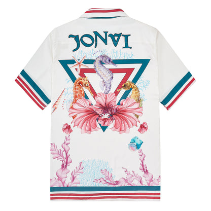 Coral Reef Seahorse Pattern Camp Collar Casual Shirt for Men
