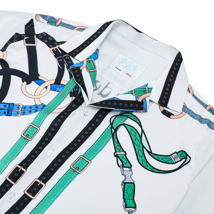Horse Floral Pattern Camp Collar Casual Shirt for Men