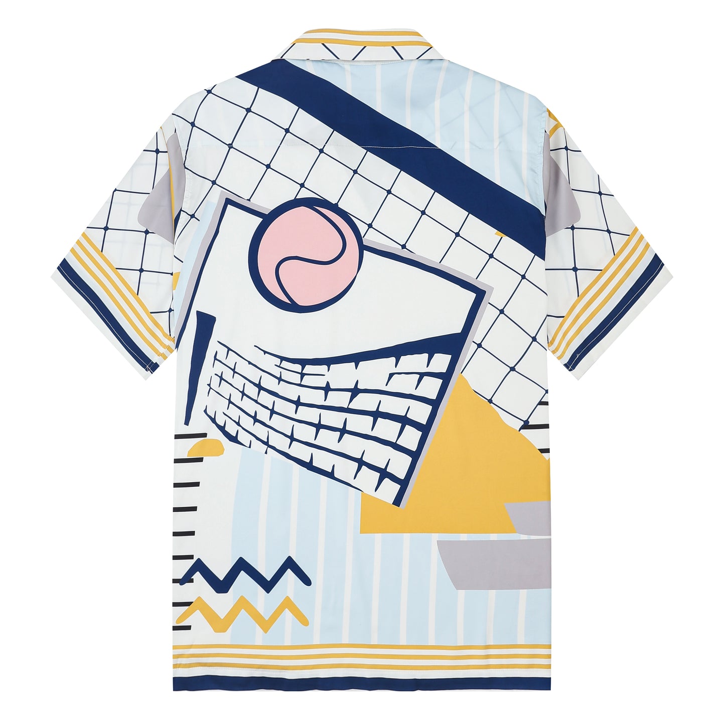 Tennis Court Pattern Short Sleeve Camp Collar Shirt