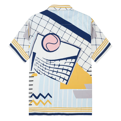 Tennis Court Pattern Short Sleeve Camp Collar Shirt