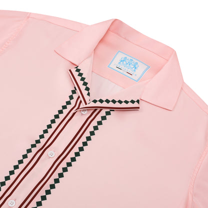 Pink Camp Collar Short Sleeve Tennis Shirt