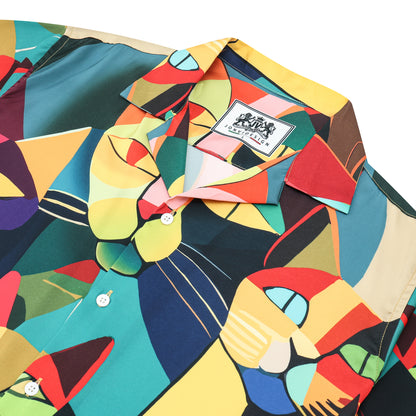 Colorful Cats Camp Collar Short Sleeve Shirt