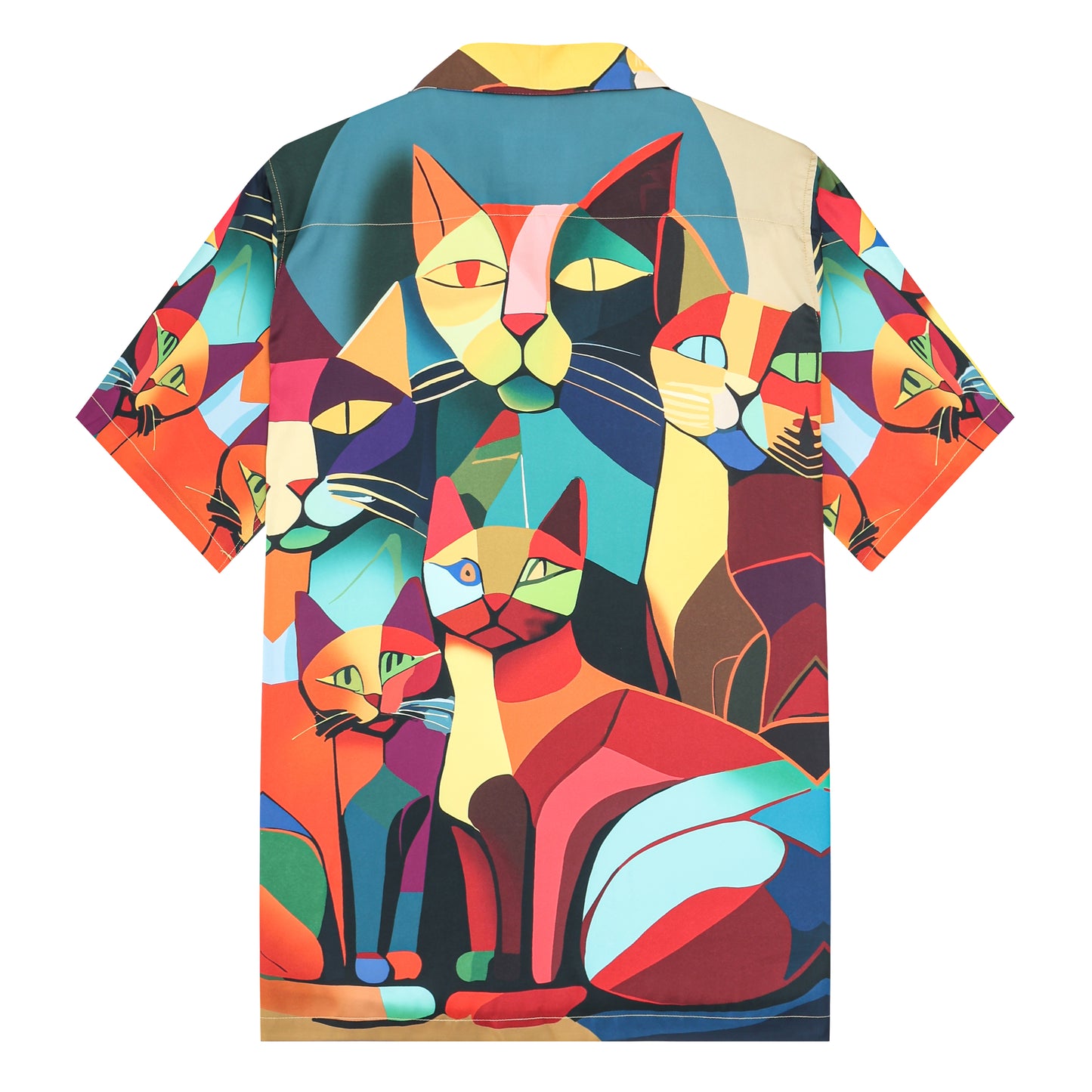 Colorful Cats Camp Collar Short Sleeve Shirt