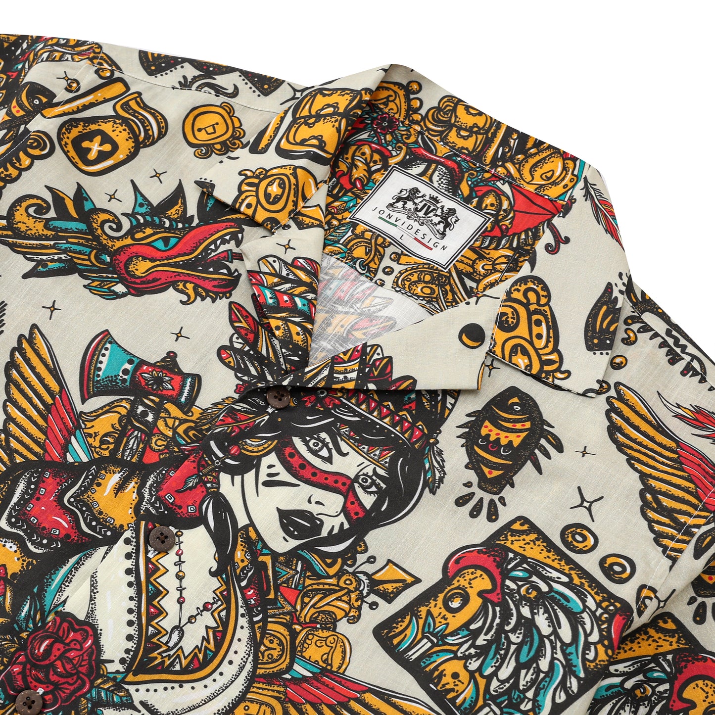 Ancient Mexican Mayan Pattern Short Sleeve Camp Collar Shirt