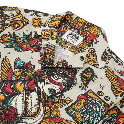 Ancient Mexican Mayan Pattern Short Sleeve Camp Collar Shirt