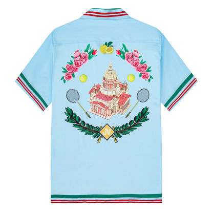Palace Stripe Design Camp Collar Casual Shirt in Blue