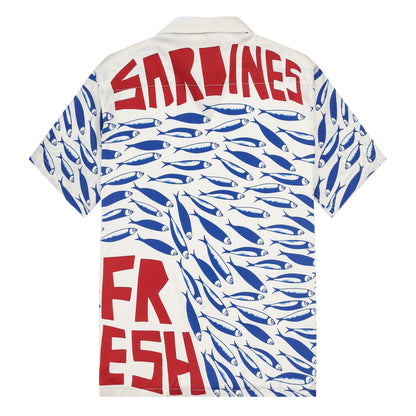 Aloha Style Sardine Pattern Sleeve Camp Collar Shirt