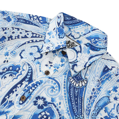 Blue Paisley Short Sleeve Sports Shirt Festival Wear