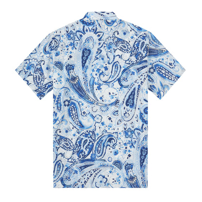 Blue Paisley Short Sleeve Sports Shirt Festival Wear