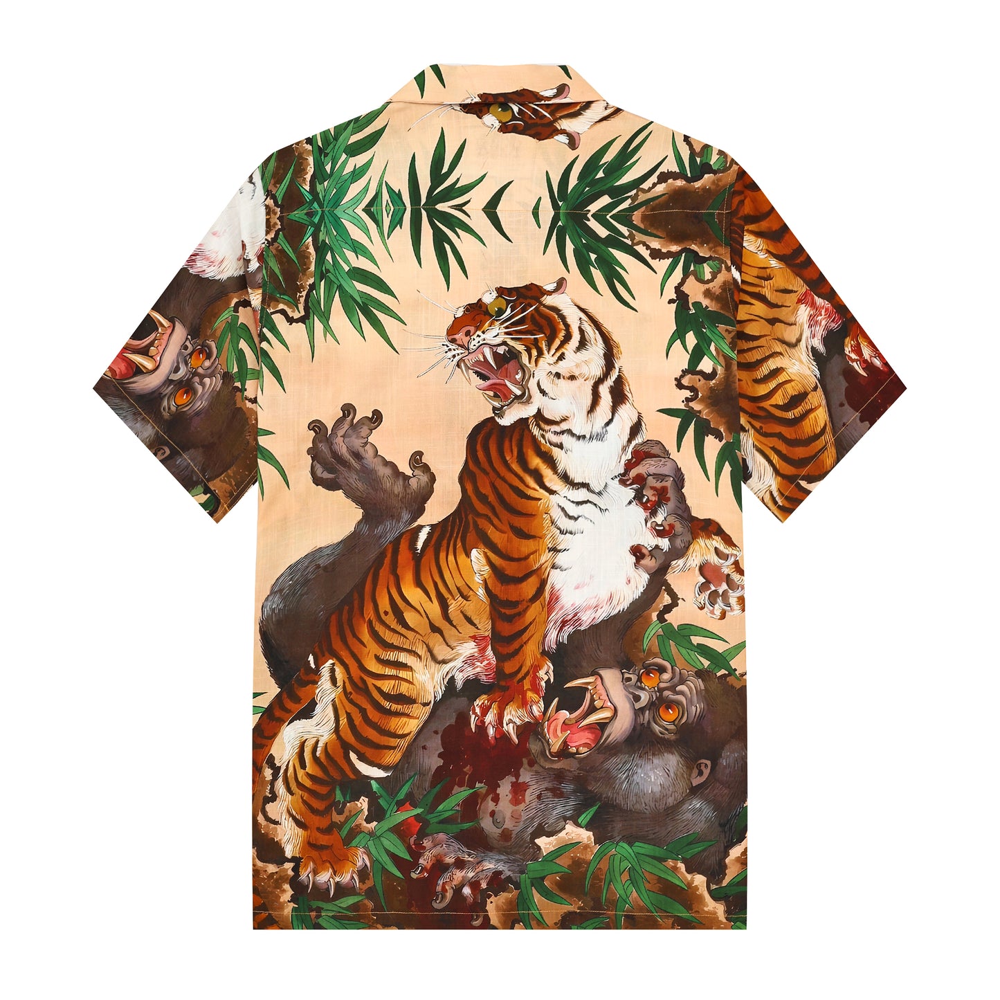 Tiger Japanese Pattern Camp Collar Short Sleeve Shirt