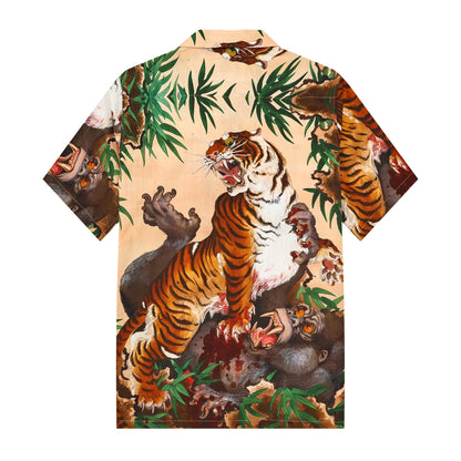 Tiger Japanese Pattern Camp Collar Short Sleeve Shirt