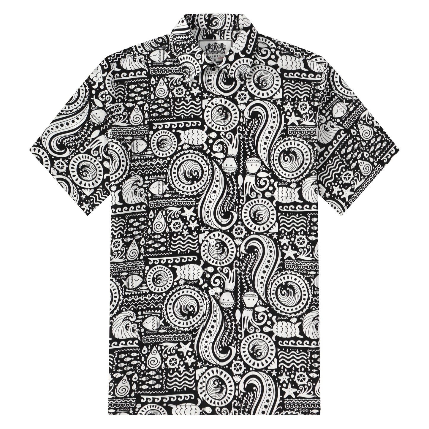 Fish Octopus Pattern Button Short Sleeve Shirt