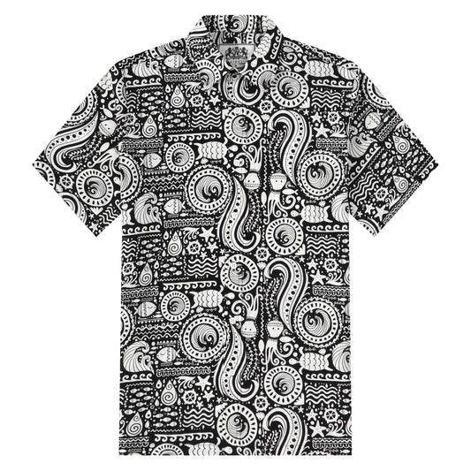 Fish Octopus Pattern Button Short Sleeve Shirt