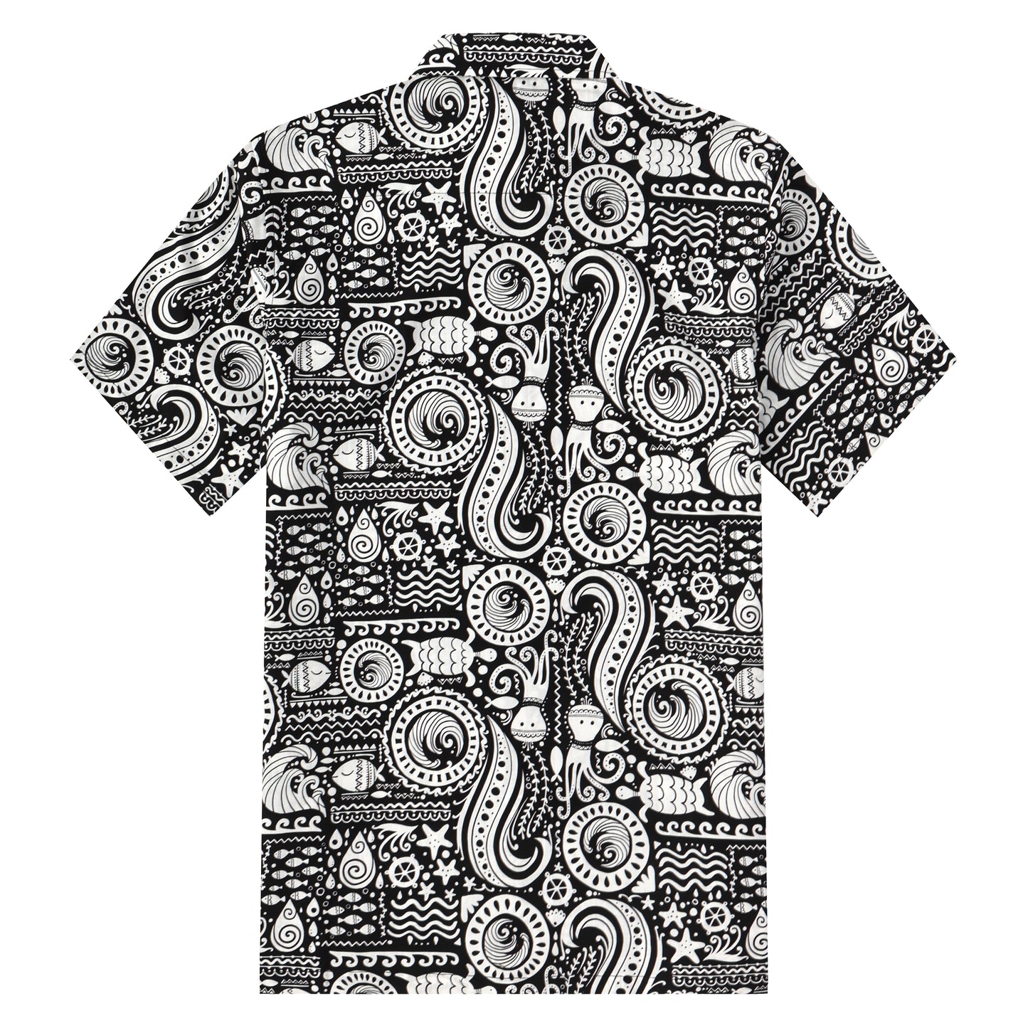 Fish Octopus Pattern Button Short Sleeve Shirt