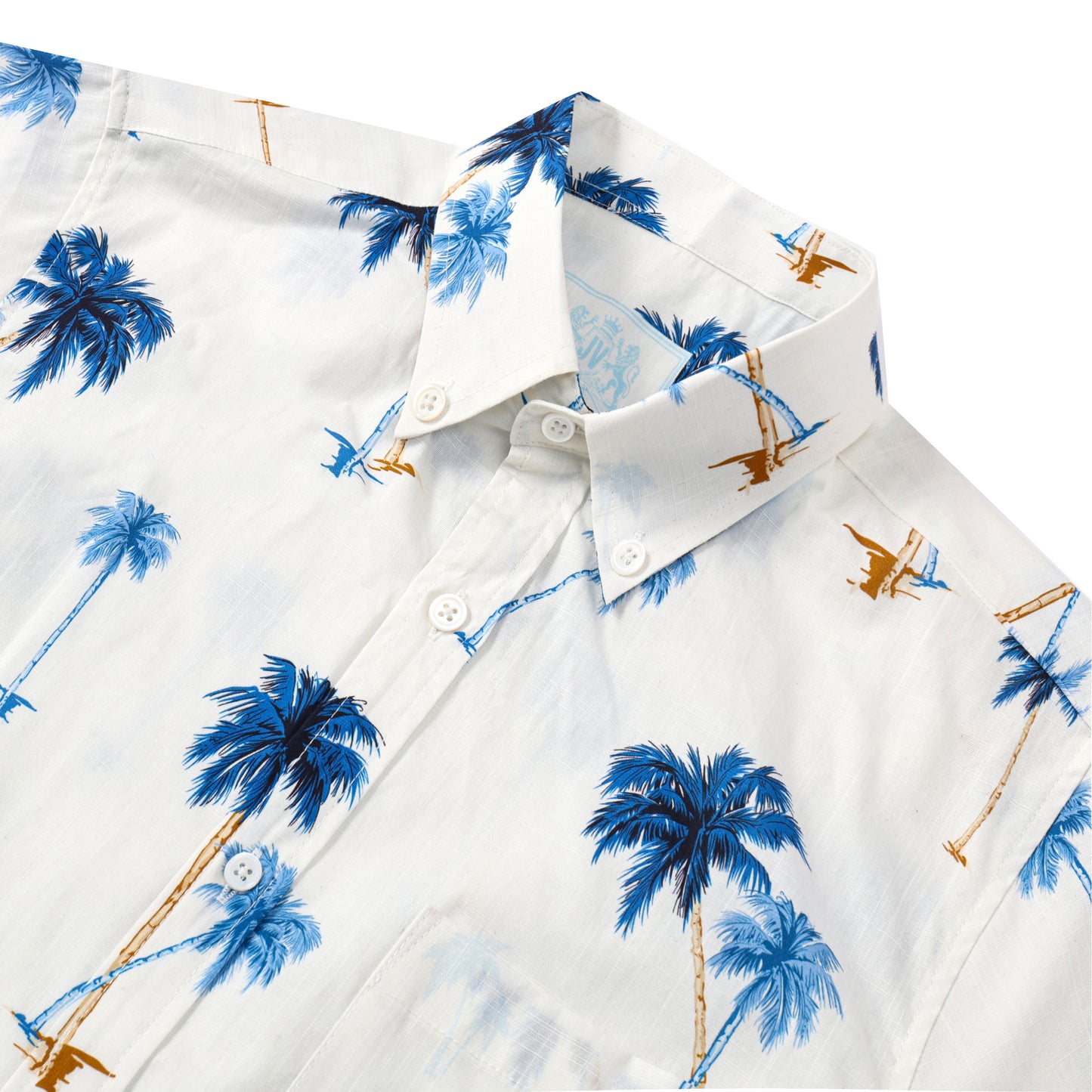 Blue Palm Tree Pattern Button Short Sleeve Shirt
