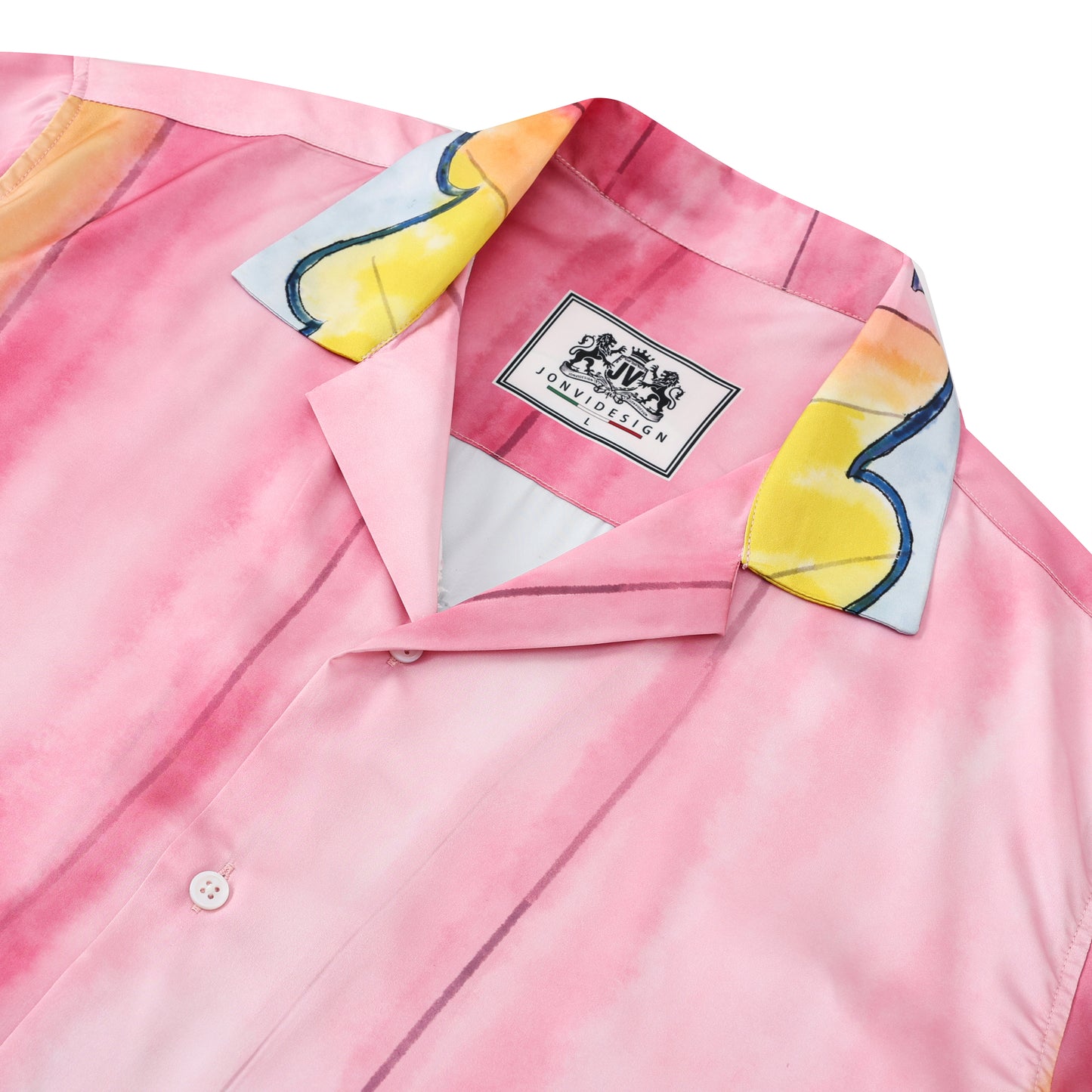 Orange Floral Pattern Short Sleeve Camp Collar Resort Shirt